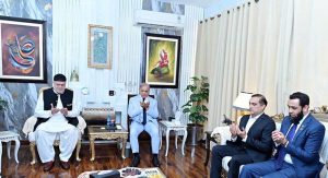 Prime Minister Muhammad Shehbaz Sharif offering condolence at the demise of the mother of Pir Syed Imran Ahmed Shah, Federal Minister for Poverty Alleviation.