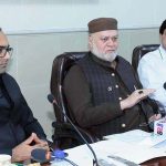 Federal Minister Poverty Alleviation and Social Safety, Syed Imran Ahmad Shah chairs a briefing at Mayo Hospital Lahore on PBM financial assistance and service delivery