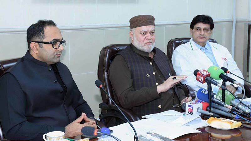 Federal Minister Poverty Alleviation and Social Safety, Syed Imran Ahmad Shah chairs a briefing at Mayo Hospital Lahore on PBM financial assistance and service delivery