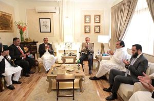Prime Minister Muhammad Shehbaz Sharif visits Minister of State Abdul Rehman Kanju to offer condolences over the demise of his mother.