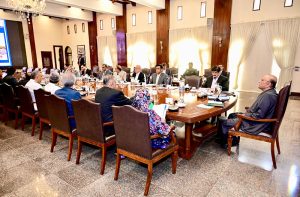 President Asif Ali Zardari chairing a briefing on Cadet College Petaro's development plans, academic modernisation and institutional priorities at the Chief Minister House