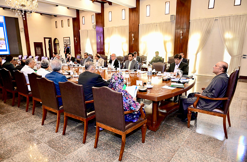 President Asif Ali Zardari chairing a briefing on Cadet College Petaro's development plans, academic modernisation and institutional priorities at the Chief Minister House