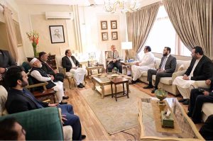 Prime Minister Muhammad Shehbaz Sharif visits Minister of State Abdul Rehman Kanju to offer condolences over the demise of his mother.