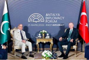 Prime Minister Muhammad Shehbaz Sharif in a bilateral meeting with President Recep Tayyip Erdoğan of Türkiye on the sidelines of the 5th Antalya Diplomacy Forum.
