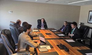 Federal Minister for Finance and Revenue, Senator Muhammad Aurangzeb meets Harvard Growth Lab team during his arrival to Boston to participate in the Pakistan Conference at Harvard University