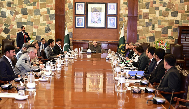 President Asif Ali Zardari chairing a briefing on Cadet College Petaro's development plans, academic modernisation and institutional priorities at the Chief Minister House