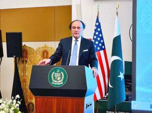 Federal Minister for Finance and Revenue, Senator Muhammad Aurangzeb addressing the Roshan Digital Account (RDA) and Remittance Roadshow - Pakistan Diaspora Leaders' Evening, held at the Embassy of Pakistan in Washington, D.C., with the support of the State Bank of Pakistan (SBP) and the Pakistan Banks' Association (PBA).