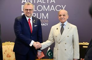 Senior Advisor to the U.S. President for Arab and African Affairs, Massad Boulos calls on Prime Minister Muhammad Shehbaz Sharif, on the sidelines of the 5th Antalya Diplomacy Forum (ADF 2026).