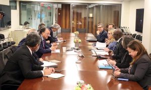 Federal Minister for Finance and Revenue, Senator Muhammad Aurangzeb, holding a tmeeting with Ms. Anna Bjerde, Managing Director (Operations), World Bank Group, on the first day of his engagements at the World Bank-IMF Spring Meetings 2026