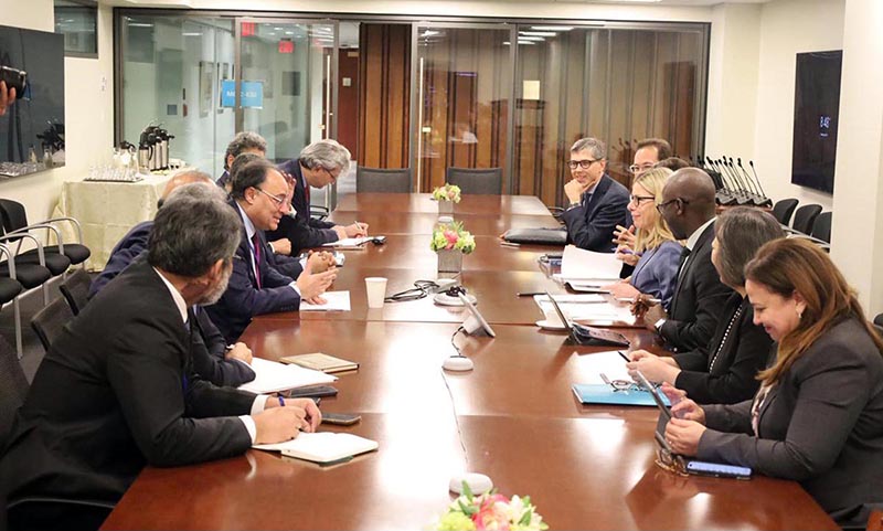 Federal Minister for Finance and Revenue, Senator Muhammad Aurangzeb, holding a tmeeting with Ms. Anna Bjerde, Managing Director (Operations), World Bank Group, on the first day of his engagements at the World Bank-IMF Spring Meetings 2026