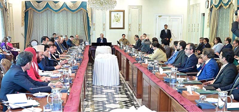 Prime Minister Muhammad Shehbaz Sharif addresses a special meeting of the Federal Cabinet