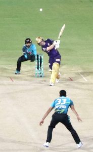 Quetta Gladiators Rilee Rossouw plays a shot during the Pakistan Super League -11 cricket match against Rawalpindiz at national Stadium