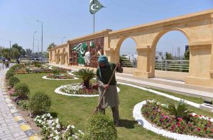 The view of greenbelt in Cantonment areas decorated by cantonment board Peshawar to enhance beautification and to highlight the role played by security forces for the motherland.