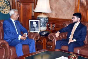 Sindh Governor Syed Muhammad Nehal Hashmi talking to the Consul General of Turkiye Mr. Ergul Kadak during call on at Governor House