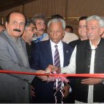 Sindh Governor Muhammad Nehal Hashmi, Chairman of the Prime Minister’s Youth Programme Rana Mashhood Ahmed Khan and PML-N Sindh Chapter President Bashir Memon inaugurating the IT Marquee at Governor House
