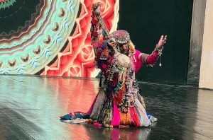 Women artists perform dance on the occasion of World Dance Day at a late night cultural program organized by Alhamra and Shakir Ali Museum.