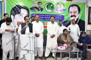 Special Advisor to Prime Minister on Public and Political Affairs Senator Rana Sanaullah Khan addressing a public gathering after inaugurate road re-construction/improvement projects of various villages in his constituency NA-100