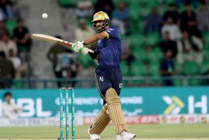 Multan Sultans’ Shan Masood plays a shot during the Pakistan Super League (PSL) 1st Eliminator match between Hyderabad Kingsmen and Multan Sultans at Gaddafi Stadium
