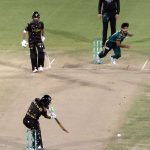 Peshawar Zalmi Batter Babar Azam plays a shot during the Pakistan Super League (PSL 11) match between Peshawar Zalmi and Multan Sultans at National Bank Stadium