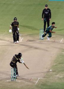 Peshawar Zalmi Batter Babar Azam plays a shot during the Pakistan Super League (PSL 11) match between Peshawar Zalmi and Multan Sultans at National Bank Stadium