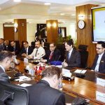 Federal Minister for Finance and Revenue, Senator Muhammad Aurangzeb meeting with the American Business Forum (ABF) delegation led by President Osman Khalid Waheed at the Finance Division