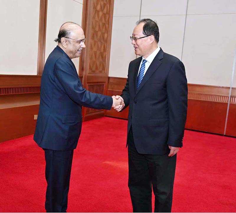 President Asif Ali Zardari shaking hands with Governor of Hunan Province Mao Weiming