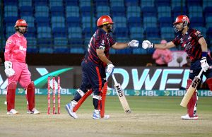 Karachi Kings’ Azam Khan plays a shot during the Pakistan Super League (PSL-11) match playing between Islamabad United and Karachi Kings at National Bank Stadium.