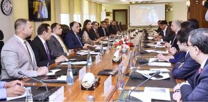 Federal Minister for Finance and Revenue, Senator Muhammad Aurangzeb meeting with the Pakistan Business Council (PBC) delegation led by Vice Chairman Ziad Bashir at the Finance Division