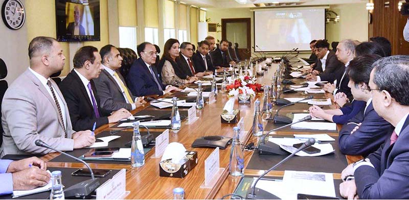 Federal Minister for Finance and Revenue, Senator Muhammad Aurangzeb meeting with the Pakistan Business Council (PBC) delegation led by Vice Chairman Ziad Bashir at the Finance Division