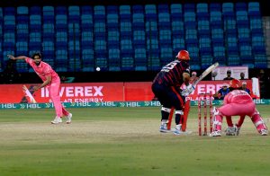 Karachi Kings’ Azam Khan plays a shot during the Pakistan Super League (PSL-11) match playing between Islamabad United and Karachi Kings at National Bank Stadium.