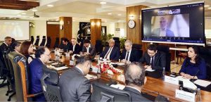 Federal Minister for Finance and Revenue, Senator Muhammad Aurangzeb meeting with the Pakistan Business Council (PBC) delegation led by Vice Chairman Ziad Bashir at the Finance Division