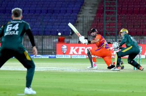 Rawalpindiz’s Daryl Mitchell plays a shot during the Pakistan Super League (PSL-11) match between Multan Sultans and Rawalpindiz at National Stadium.
