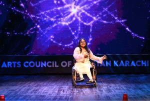 Renowned artist Sheema Kirmani performs a classical dance at International Dance Day celebrations at Arts Council of Pakistan