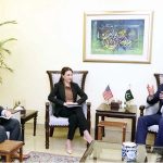 Federal Minister for Finance and Revenue, Senator Muhammad Aurangzeb holding a meeting with the US Chargé d’Affaires to Pakistan, Ms. Natalie Baker at the Finance Division