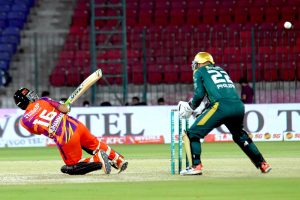Rawalpindiz’s Daryl Mitchell plays a shot during the Pakistan Super League (PSL-11) match between Multan Sultans and Rawalpindiz at National Stadium.