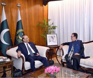 President Asif Ali Zardari in a meeting with Governor Gilgit-Baltistan, Syed Mehdi Shah at Aiwan‑e‑Sadr.