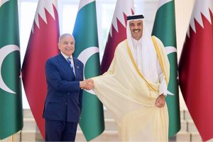 Prime Minister Muhammad Shehbaz Sharif meets Amir of Qatar, Sheikh Tamim Bin Hamad Al Thani.