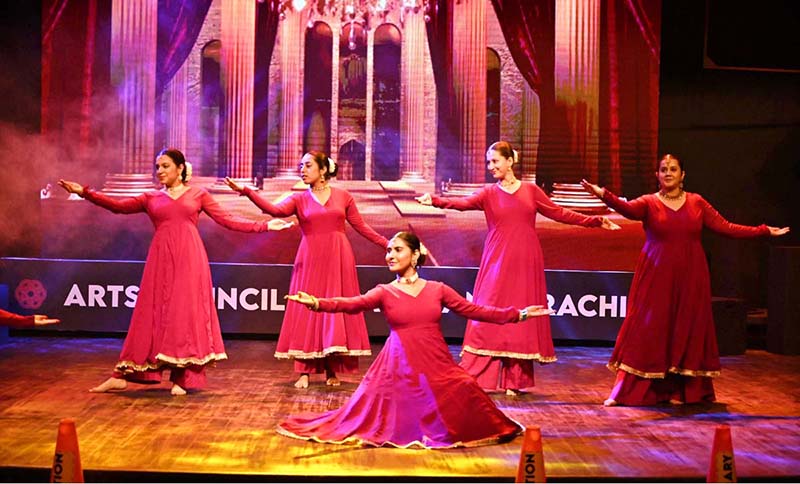 Artists performing dance at International Dance Day celebrations at Arts Council of Pakistan