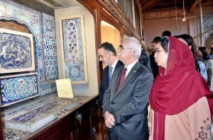 A high-level delegation from the Constitutional Court of the Republic of Turkey, led by President Kadir Ozkaya, visits the Lahore Museum on Mall Road.