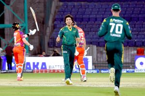 Rawalpindiz’s Daryl Mitchell and Sam Billings run between the wicket during the Pakistan Super League (PSL-11 ) match between Multan Sultans and Rawalpindiz at National Bank Stadium.