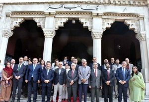 A high-level delegation from the Constitutional Court of the Republic of Turkey, led by President Kadir Ozkaya, visits the Lahore Museum on Mall Road.