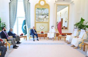 Prime Minister Muhammad Shehbaz Sharif meets Amir of Qatar, Sheikh Tamim Bin Hamad Al Thani.