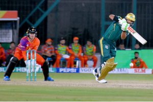 Rawalpindiz’s Daryl Mitchell and Sam Billings run between the wicket during the Pakistan Super League (PSL-11 ) match between Multan Sultans and Rawalpindiz at National Bank Stadium.