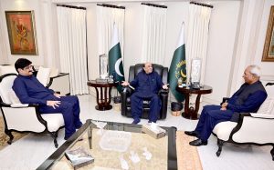 President Asif Ali Zardari in a meeting with Chief Minister Sindh Syed Murad Ali Shah and Governor Sindh Muhammad Nihal Hashmi at Bilawal House.