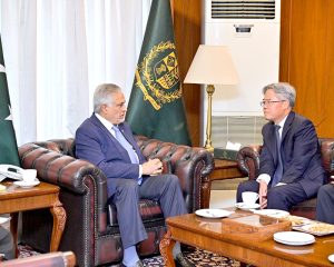 Chinese Ambassador to Pakistan, Jiang Zaidong calls on the Deputy Prime Minister and Foreign Minister Senator Mohammad Ishaq Dar at MoFA.