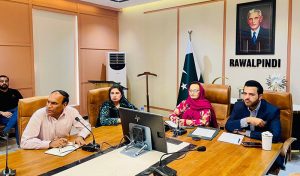Parliamentary Secretary Information & Broadcasting, Barrister Danyal Chaudhry along with MNA Ms. Tahira Aurangzeb presiding over the District Coordination Committee meeting.