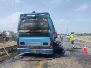 Bus catches fire near Wazirabad Bypass on GT Road