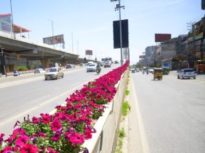Floral planters brighten Chandni Chowk flyover in Rawalpindi