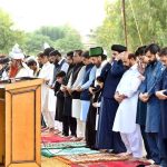 Federal Minister for Railways Muhammad Hanif Abbasi offering Eidul Azha prayers at Eidgah Sharif