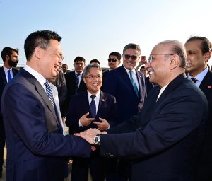President Asif Ali Zardari being seen off by Mr. Wang Qiyang, party secretary of the CPC Hainan, at Sanya Airport